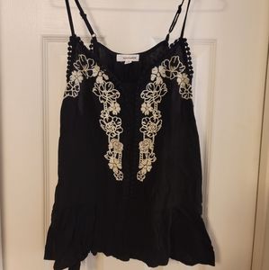 Black floral embroidered tank